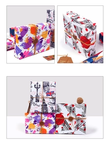 Artistic gift wrapping paper set with geometric patterns and British cultural motifs