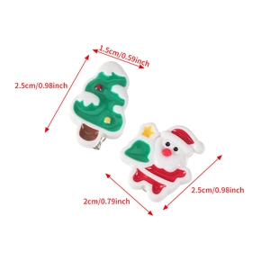 Christmas hair clips set with Santa and green tree motifs including size measurements