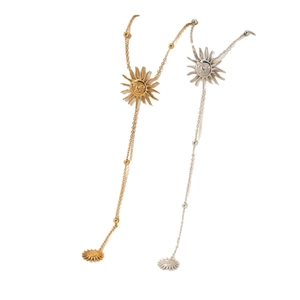Elegant sun face necklace set in gold and silver finish with beaded chain jewelry