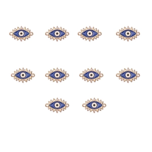 Set of 10 gold plated evil eye charms with blue enamel and crystal inlay for jewelry making
