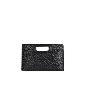 Black woven PU leather clutch with hollow handle for women, 2024 autumn minimalist style