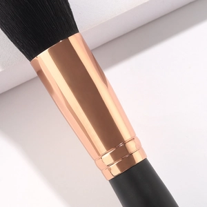 Flat top foundation and powder brush with soft black bristles and rose gold ferrule