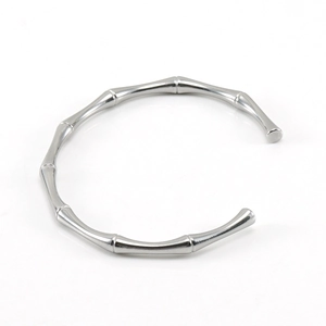 Bracciale rigido aperto in acciaio inossidabile argento con design a bambù