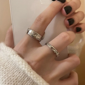 Minimalist silver lava texture rings set with irregular crinkle design for women