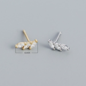 S925 silver stud earrings with marquise cubic zirconia in gold and silver finish
