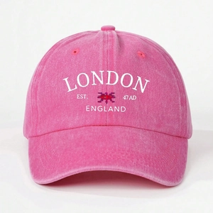 Vintage washed cotton baseball cap in pink with white London England embroidery