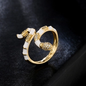 Elegant 18K gold plated snake ring with white enamel and sparkling zircon accents
