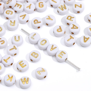 White acrylic alphabet beads with gold LOVE lettering for DIY jewelry and crafts