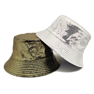 Metallic laser finish bucket hat in gold and silver colors with grid texture