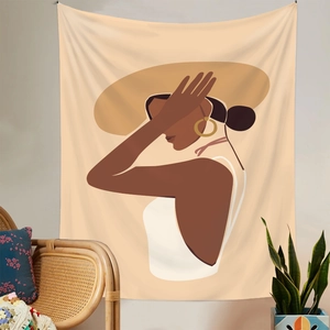Detail eines minimalistischen Wandteppichs mit Frauensilhouette und Boho-Zimmerdeko