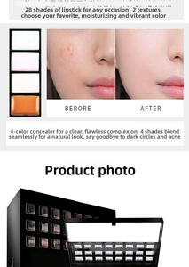 Detailansicht der 4-Farben-Concealer-Palette und des 28-Farben-Lippenstift-Make-up-Sets