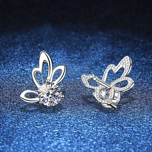 Butterfly Stud Earrings Moissanite Round Cut Shiny Gemstone 925 Sterling Silver Earring Post Fashion Women Jewelry