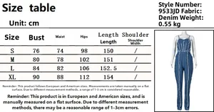 Tableau des tailles incluant buste et taille pour les combinaisons en jean bustier