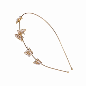 Serre-tête vintage en métal doré orné de délicats papillons en perles et strass brillants