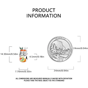 Detailed size specifications of silver honey jar charm compared with a quarter coin