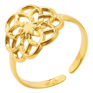 Bague ouverte minimaliste en acier inoxydable 304 doré avec motif de pétales évidés