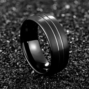Black Tungsten Carbide Ring Brushed Surface Grooved Detail Minimalist Jewelry For Men Band Mirror Polished Comfort Fit