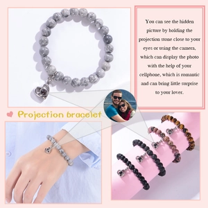 Bracelet de projection photo personnalisée avec pierres de 8mm et pendentif cœur