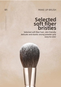 Detailed view of dense soft fiber bristles and light gold ferrule of a makeup brush