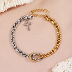 Stainless Steel Double Layer Box Chain Bracelet With Cross Pendant Knot Design Baptism Gift For Men Women