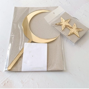 Acrylic Mirror Cake Topper Gold Star Moon Shapes Birthday Baby Shower Dessert Table Decoration Shiny Elegant