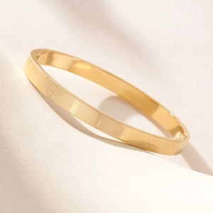 Golden titanium steel Jesus mesh buckle bangle with St. Benedict medal textures
