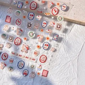 Cute cartoon bear nail stickers with sparkling crystal diamond and pearl accents