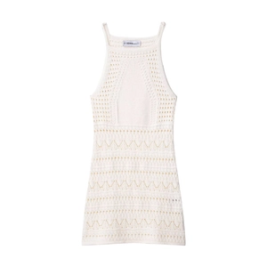 Mini Dress Halter Neck Crochet Knitted Hollow Out V Neck Sleeveless Solid Color Elegant Fashion For Women