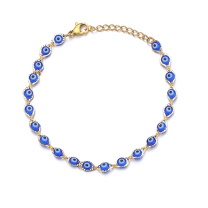 Bracelet doré avec perles œil grec de style méditerranéen et chaîne ajustable