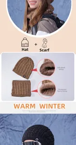 Detail view of the thick fleece lining and chunky knit texture of the winter hat set