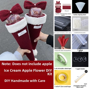 DIY Christmas apple bouquet kit featuring wine red velvet fabric and ice cream cone design