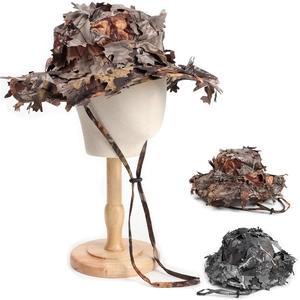 3D Leafy Camouflage Bucket Hat Cotton Wide Brim Hunting Fishing Boonie Cap With Adjustable Windproof Rope Unisex