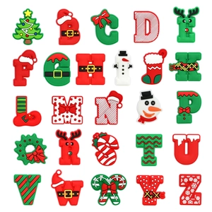 Christmas alphabet PVC shoe charms set including 26 red and green letters for DIY clogs