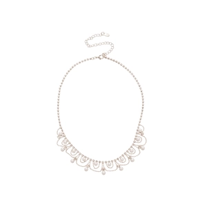 Elegant silver tassel necklace with rhinestones and pearls in a vintage court style