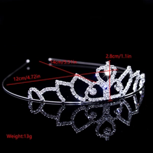 Detailed size and weight specs for the silver rhinestone bridal tiara with 14cm diameter