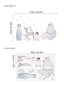 Watercolor arctic animal wall stickers layout and dimensions for kids nursery decor
