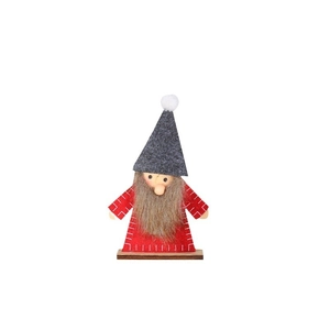 Gnome de Noël en bois fait main avec chapeau rouge et barbe pour décoration festive