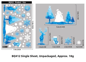 Size chart showing 30x20cm Christmas window stickers with snowman and reindeer dimensions