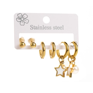 Ensemble de boucles d'oreilles minimalistes en acier doré avec puces et perles