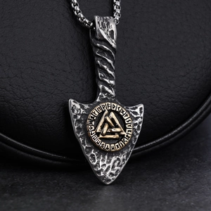 Viking Arrow Pendant Necklace Stainless Steel Valknut Rune Nordic Two Tone Mythology Jewelry For Men Vintage Style