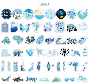 50pcs blue waterproof VSCO stickers for laptops, skateboards, and suitcases