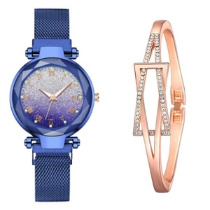 Dettaglio dell'orologio al quarzo cielo stellato con cinturino magnetico e bracciale