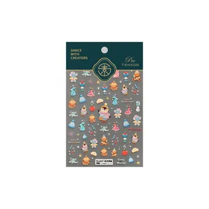 3D embossed nail art stickers featuring cute winter animals and colorful festive patterns