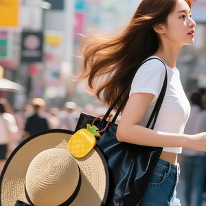Magnetic pineapple hat clip bag accessory in yellow leather for travel convenience