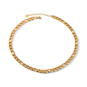 Classic 18K gold plated stainless steel Figaro choker necklace with lobster clasp
