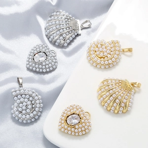 Heart Shell Conch Pendants Inlaid Artificial Pearls Zirconia Brass Elegant Marine Style Fashion Jewelry Accessories For Women
