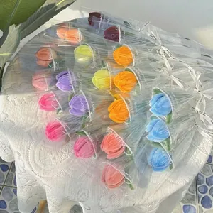 Handmade pipe cleaner tulip bouquet in colorful gift wrapping for birthday gifts