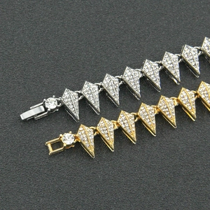 Hip hop spiked link bracelet with crystals in silver and gold plating for men