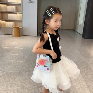Borsa pranzo unicorno arcobaleno in PVC trasparente laser con pompon per bambini