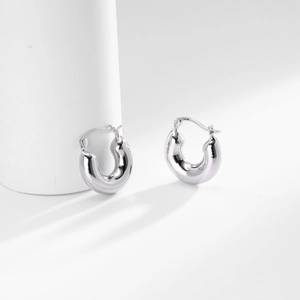 Detailed macro view of 925 sterling silver hoop earrings with a polished round surface